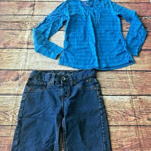 Justice Hanes Girls Outfit Lot Jean Shorts T-Shirt Striped Long Sleeve Sz 10S M